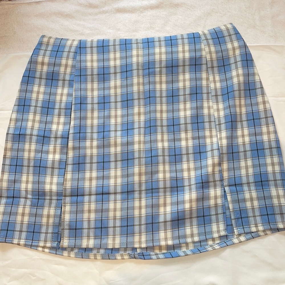 Blue plaid skirt